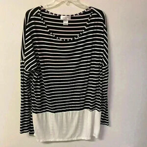 Women’s Top It Off XL Black and White Stripe Long Sleeve‎ Pullover Blouse
